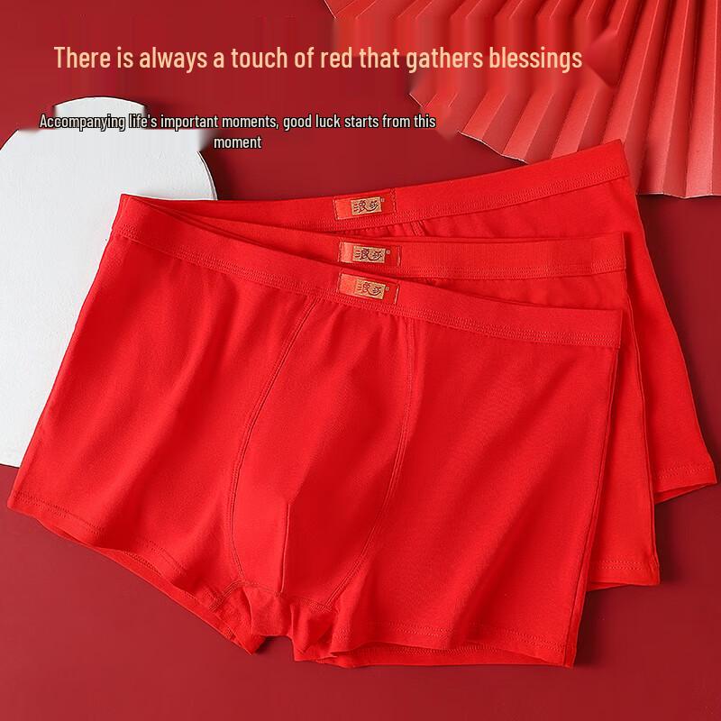 Langsha Men's Lucky Red Plus Size Cotton Antibacterial Boxer Briefs 3-Pack