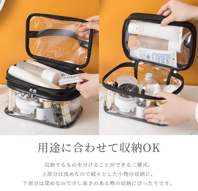 GPT Vanity Large with Vinyl Spa Cosmetic Silver [Suitcase Company] Pouch, Clear, Capacity, Double-Layer, Handle, Cosmetic/Makeup Pouch, Bag, Storage,