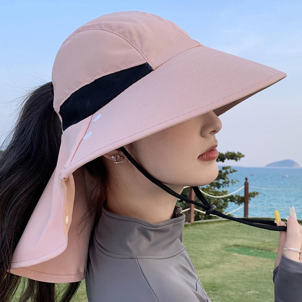 Wide-Brimmed Sunshade Shawl Cap Solid Color Anti-UV Cap Sun Hat Neck Protection Hat  Women