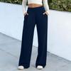 Women's Color Wide Leg Pants with Pockets - Casual Straight Leg Relaxed Fit Trousers for Everyday Wear