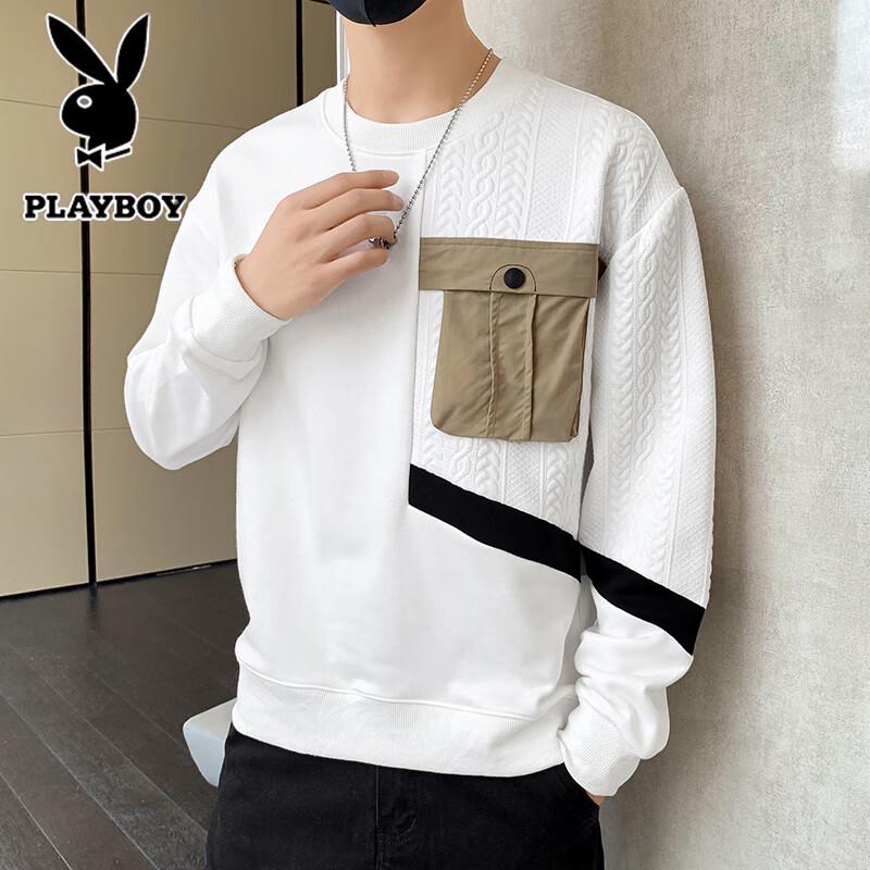 PLAYBOY Men's Loose Fit Crewneck Long-Sleeve Casual T-Shirt