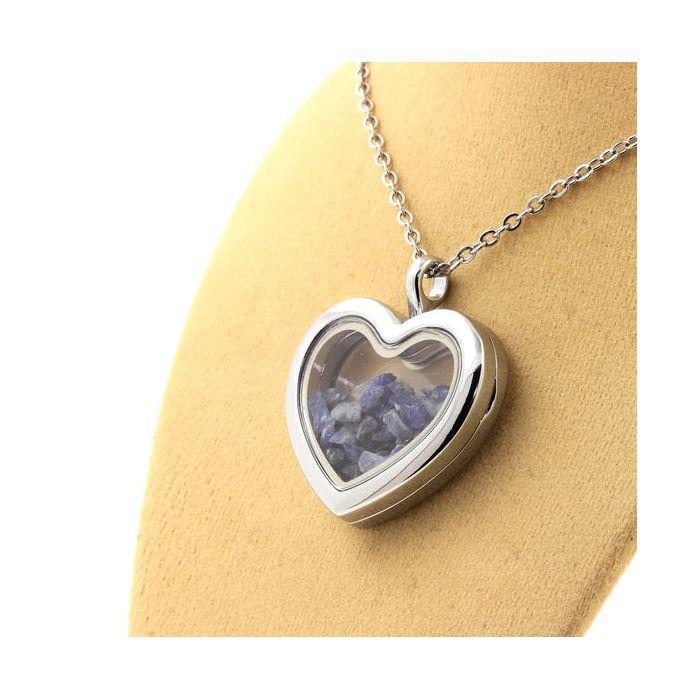 Pierres et Minéraux. Collier Benitoite brut. Modèle coeur.