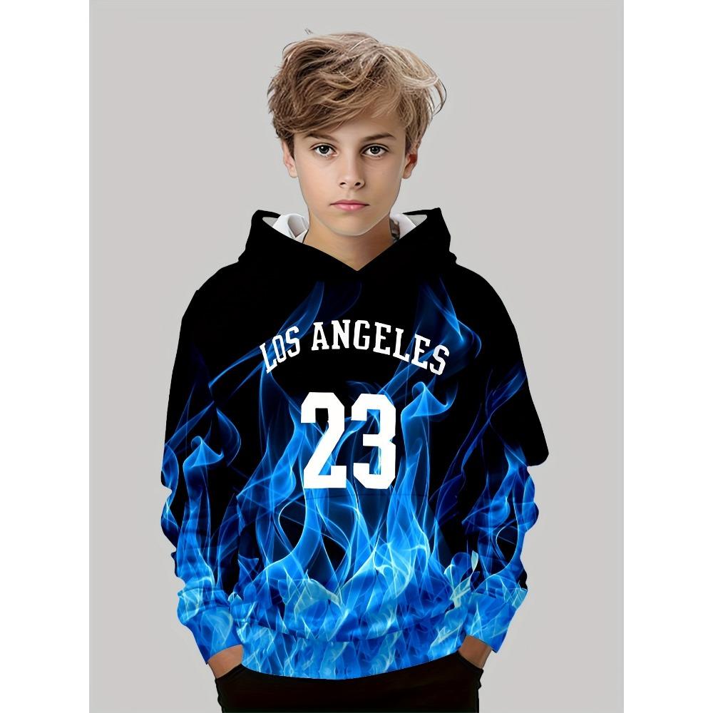 בגדי ילדים בנים קפוצ'ונים שרוול ארוך הדפס להבה תלת-ממדי בגדי ילדים אביב סתיו בגדים יומיומיים מסוגננים לבנים בנות טופים פולאובר