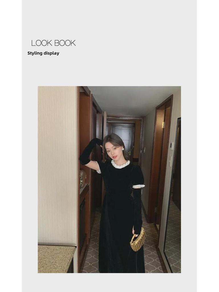 2024 Winter French Style Velvet Dress with Elegant Sleeves - Interpretation of Beauty F2197