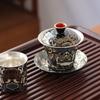 Gold & Silver Inlay Gaiwan Tea Set: Chinese Taotie Teapot with Gilded Teacup & Infuser