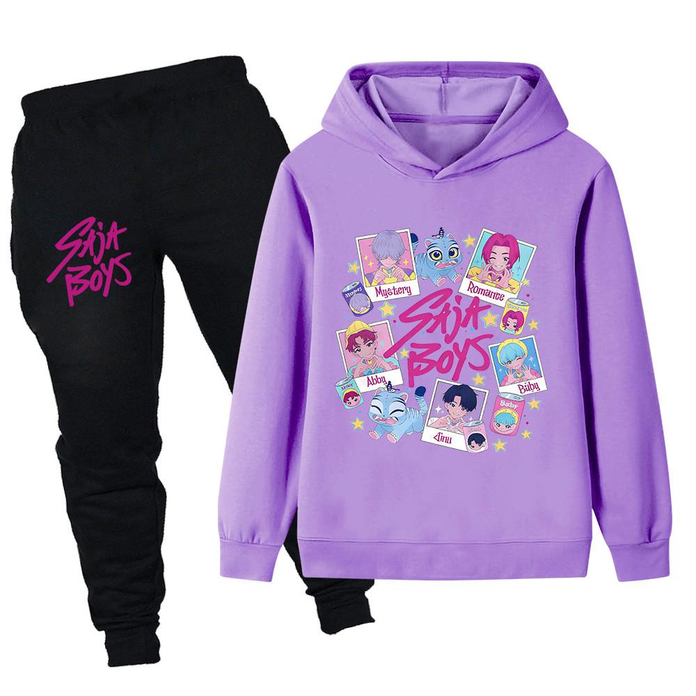 PB1206 Kinder Jungen Mädchen Kpop Mira Zoey Rumi Sajaboys Print Langarm Kapuzenpullover Hose Hosen Kleidung Sets