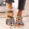 Plus Size Summer New Sequin Fashion One-Line Buckle Platform Sandals Versatile and Comfortable Women's Sandals