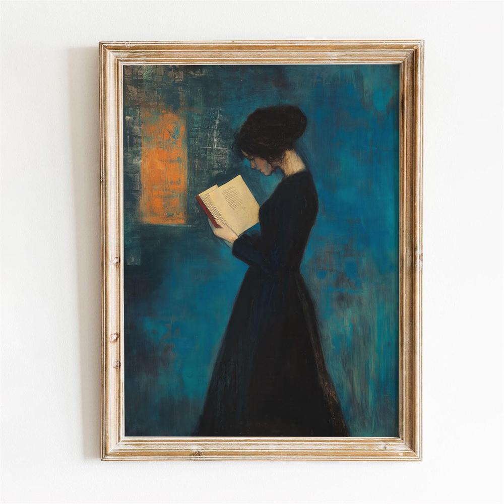 Victorian Woman Reading Art Print Poster Dark Academia Library Decor Elegant Lady With Book Decor Canvas Painting Bedroom Decor