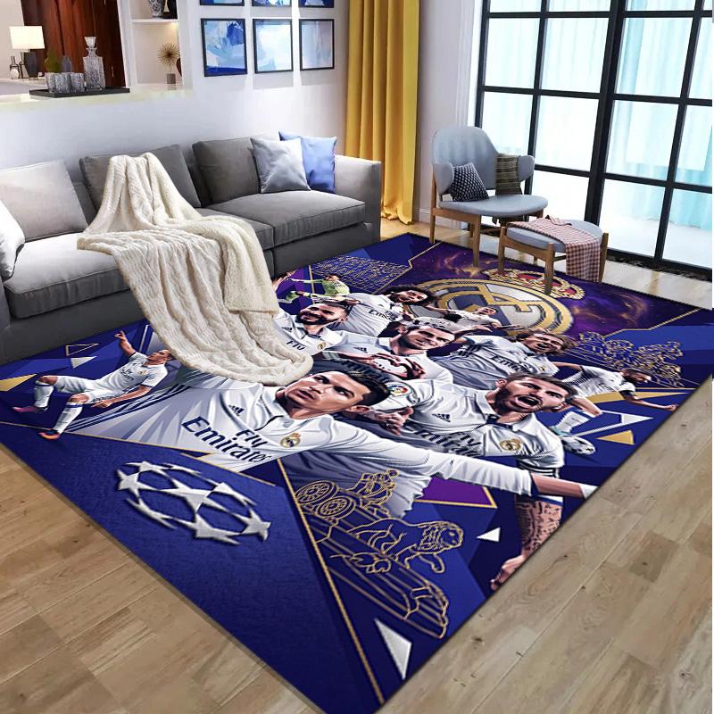 Real Madrid Football Pattern Rug, Indoor/Outdoor Mat, for Picnic, Gameroom, Bedroom, Office, Living Room, Home Decor Carpet, Birthday Gift