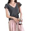 French Slim V-Neck Short-Sleeve White T-Shirt for Women - Summer 2026 New Arrival