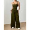 Solid Color Halter Sleeveless High Waist Wide Leg Casual Jumpsuit