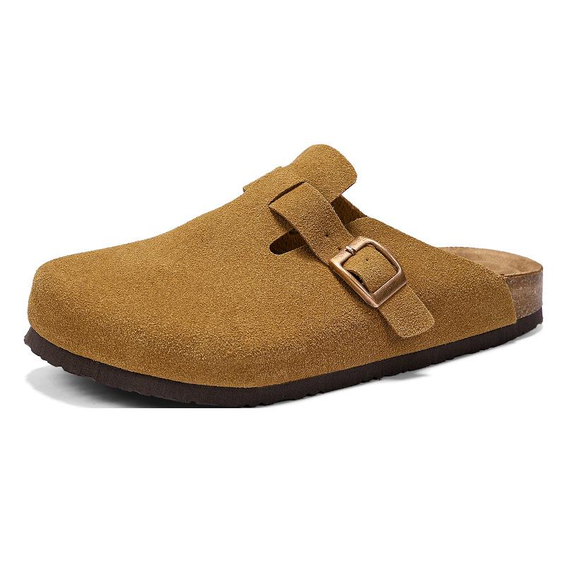 

2025 однопедальные Birkenstocks летние из мягкой кожи на толстой подошве с закрытым носком полушлепанцы женские новые ретро увеличение роста ленивые 45