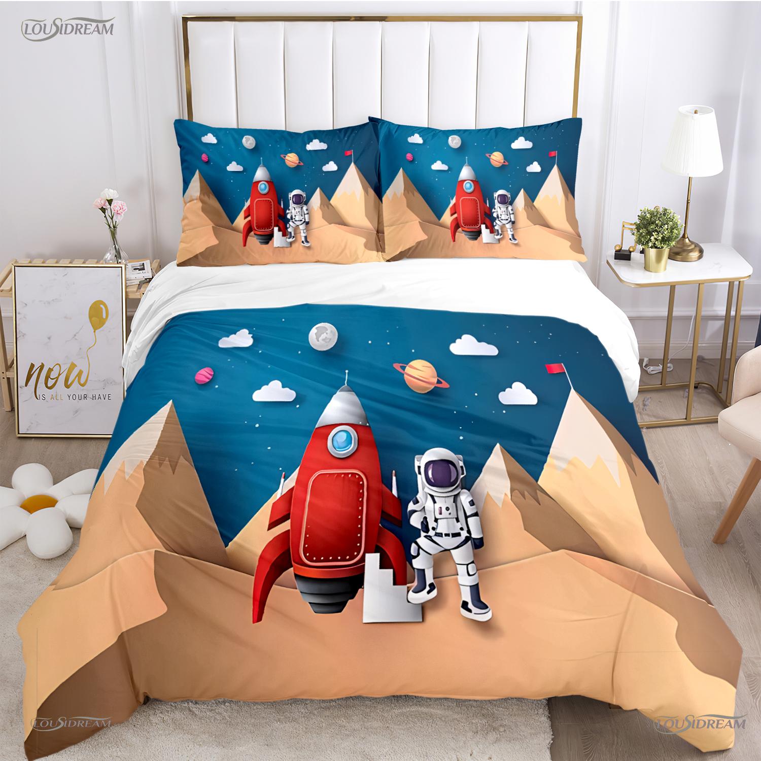 

Space Astronaut Duvet Cover King Size Extra Large Cartoon Cute Bedding Set Soft Skin-Friendly Suitable For Teenagers Kids Boys EU Single(135*200cm)3pcs