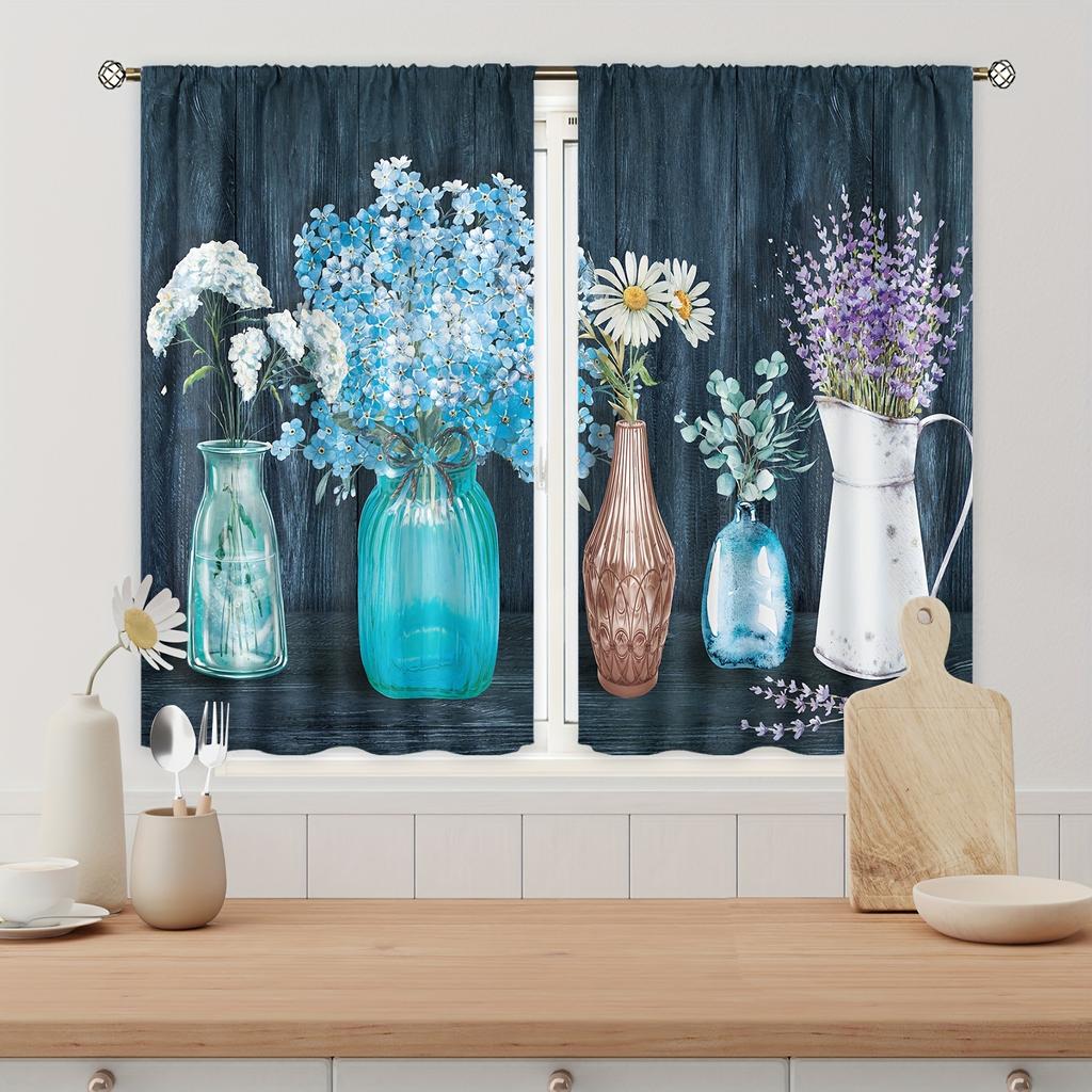 Sunflower Vase Printed Drapes , Rod Pocket Windowpane Treatment for Girls Bedchamber , Office , Kitchen ,LivingroomSpace,HouseholdDecoration