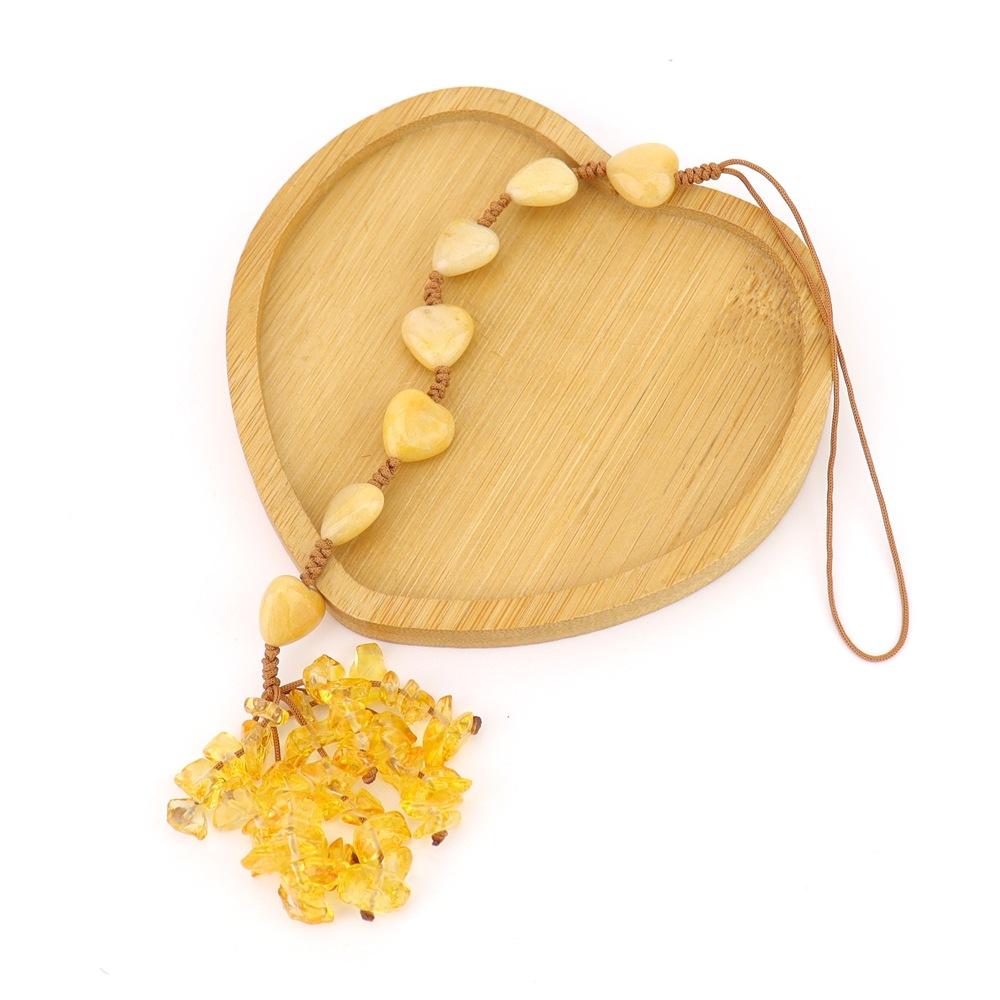 Hand-Woven Natural Stone Heart-Shaped Car Rearview Mirror Fringed Pendant Bag Pendant G81