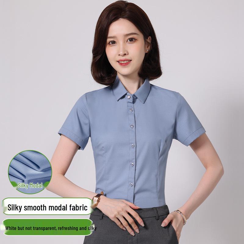 

Modal Women s White Business Casual High-Stretch Non-Transparent Wrinkle-Resistant Slim Fit Shirt 5XL
