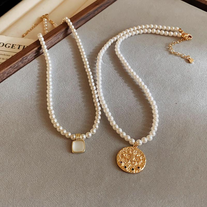 Classic Gold Plated Geometric Pearl Necklace For Elegant Women Summer Fashion Jewelry