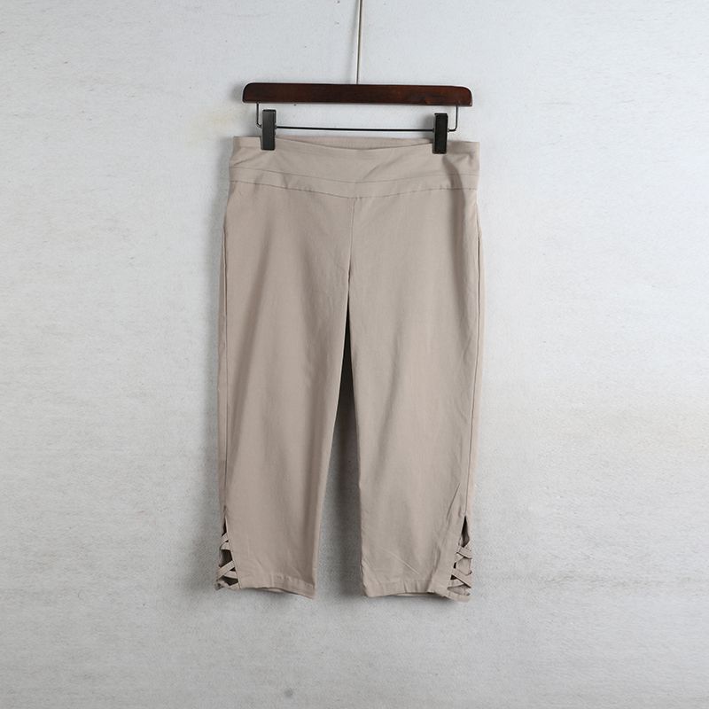 

Дом Лето Новое поступление Экспорт Европейский и американский плюс Размер Женская одежда Стройнящие Эластичные С высокой талией Укороченные брюки Повседневные брюки Тонкие Apricot Waist 96-106