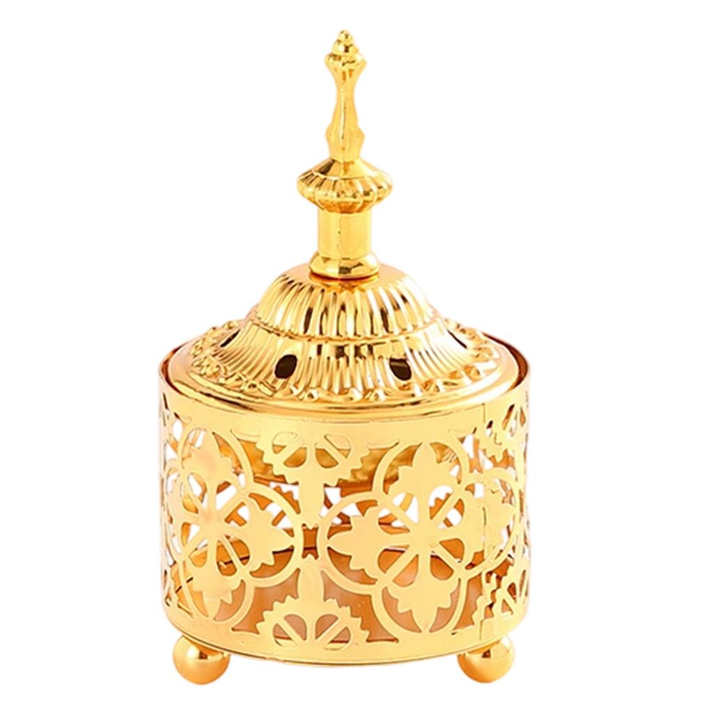 Vintage Metal Incense Burner Arabic Style Bowl with Lid for Home Office Yoga Spa and Meditation