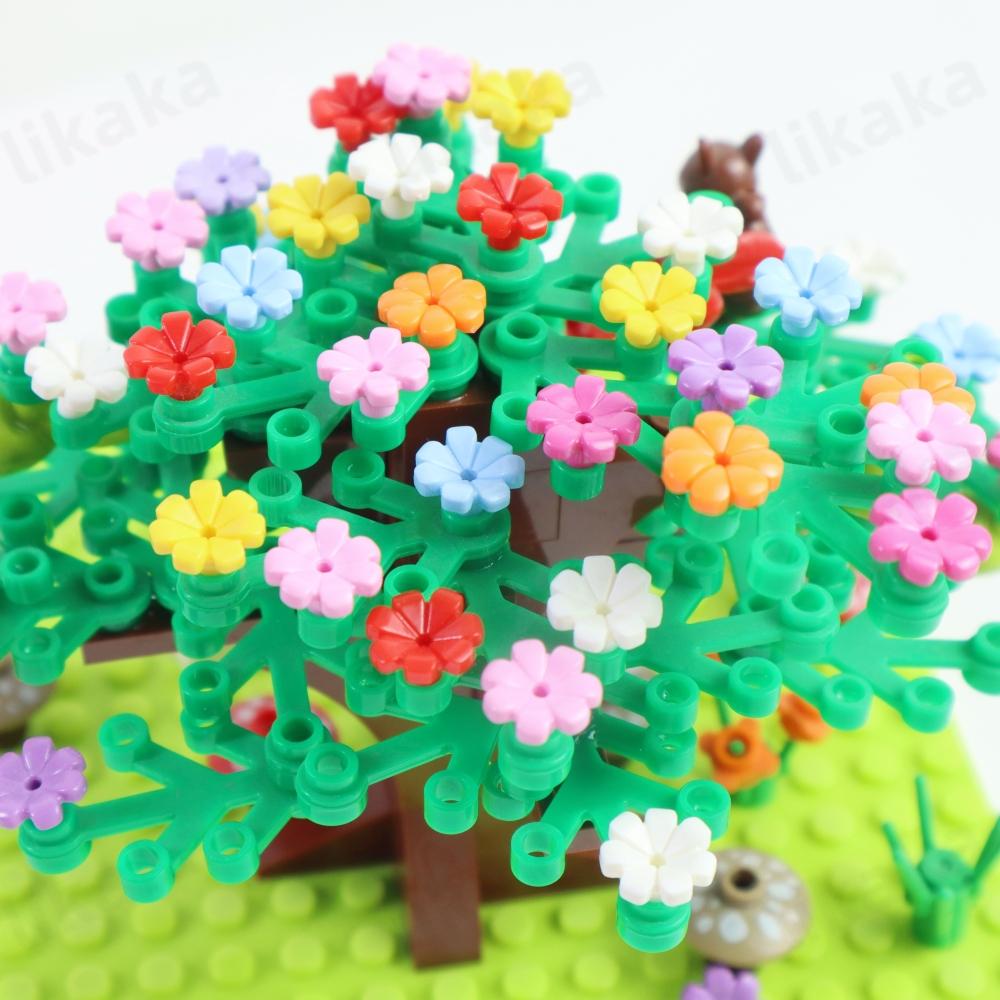 100PCS MOC Colorful Flower Building Blocks DIY Beautiful Gardens Bricks Toys City Tree House Scene Plants Accessories for Girls