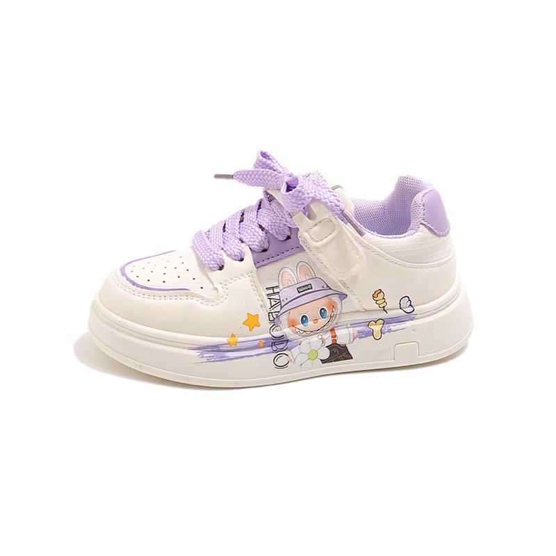 Dívčí bílé boty Labubu podzim 2025 nové dětské sportovní boty dámské poklad střední a starší děti plátěnky ležérní boty trend