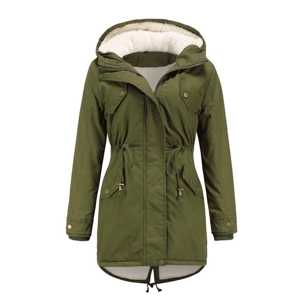 Manteau Parker à Col Capuche Coton Manteau Zippé Mi-Long Saison Hiver Manteau Chaud et Moelleux avec Veste en Coton