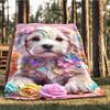 1pc Floral Dog Throw Blanket Polyester Fiber, Lightweight Flannel, Soft & Warm, All Season Use for Outdoor, Camping