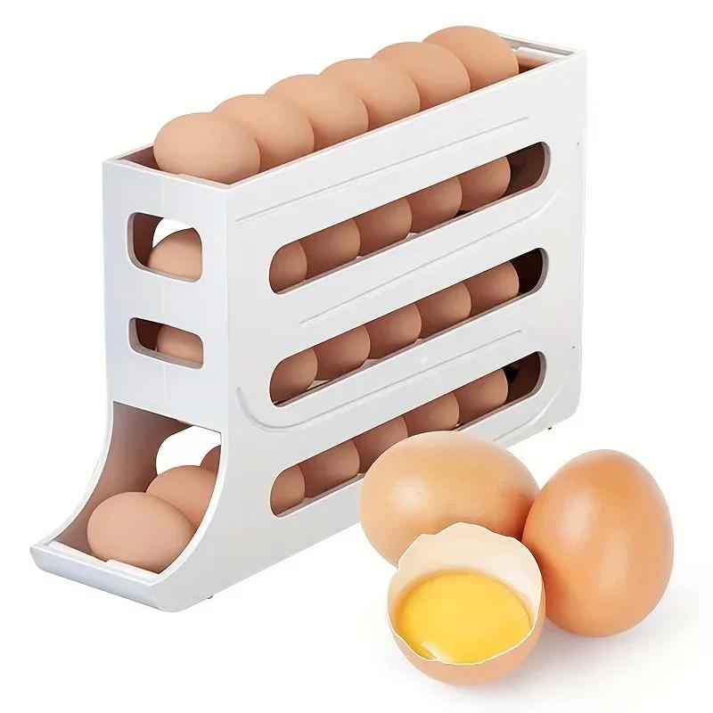 Egg Holder for Fridge,4 Tiers Egg Container,Auto Rolling Fridge Egg Organizer for Refrigerator белый
