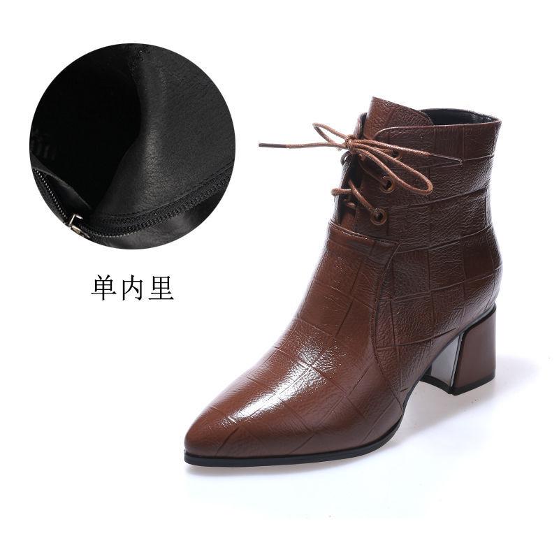 Fashion FHC Women Short Boots,Soft Ankle Botas,Autumn/Winter Shoes,Pointed toe,Thick Heel,Side Zip,Front Laces.Black,Brown,Dropshipping