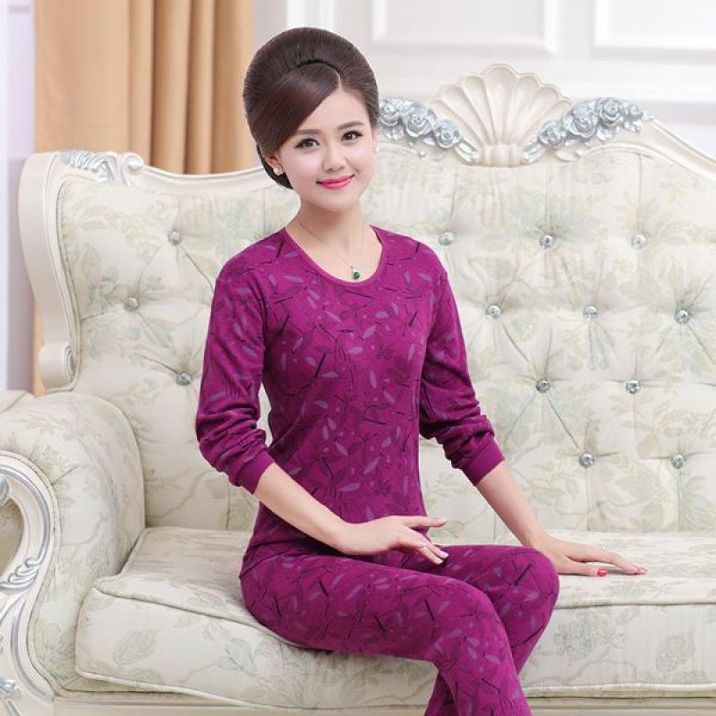 A High-neck, Thin and Large-sized Cotton Sweater Set for Middle-aged and Elderly Women In Thermal Underwear