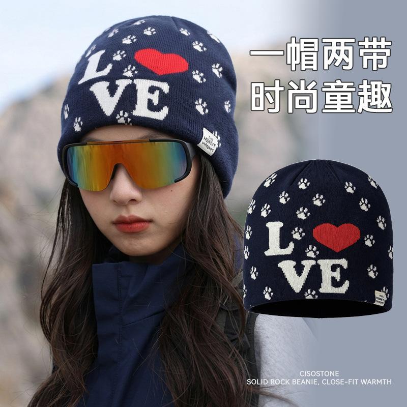 Mountaineering wool hat Snow mountain women's autumn and winter outdoor warmth Knitted ear protector Cold hat Sports ski pullover hat