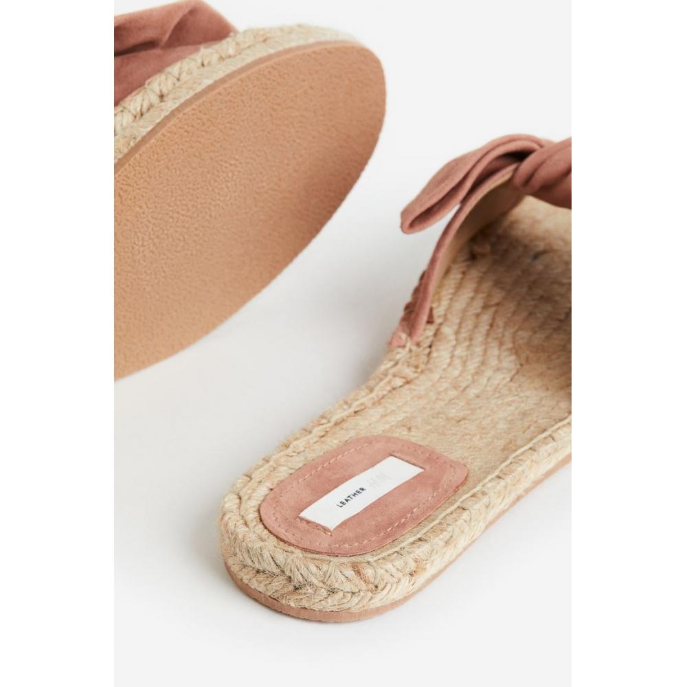 H&M Ribbon Detail Suede Mule Beige/Antique Rose