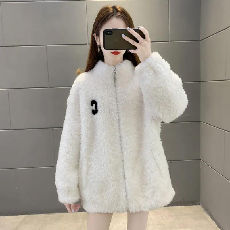 Autumn and Winter Casual Wear Double-sided Coral Fleece Cardigan Jacket Fleece Thickened Stand-up Collar Loungewear Embroidered Sweater Women