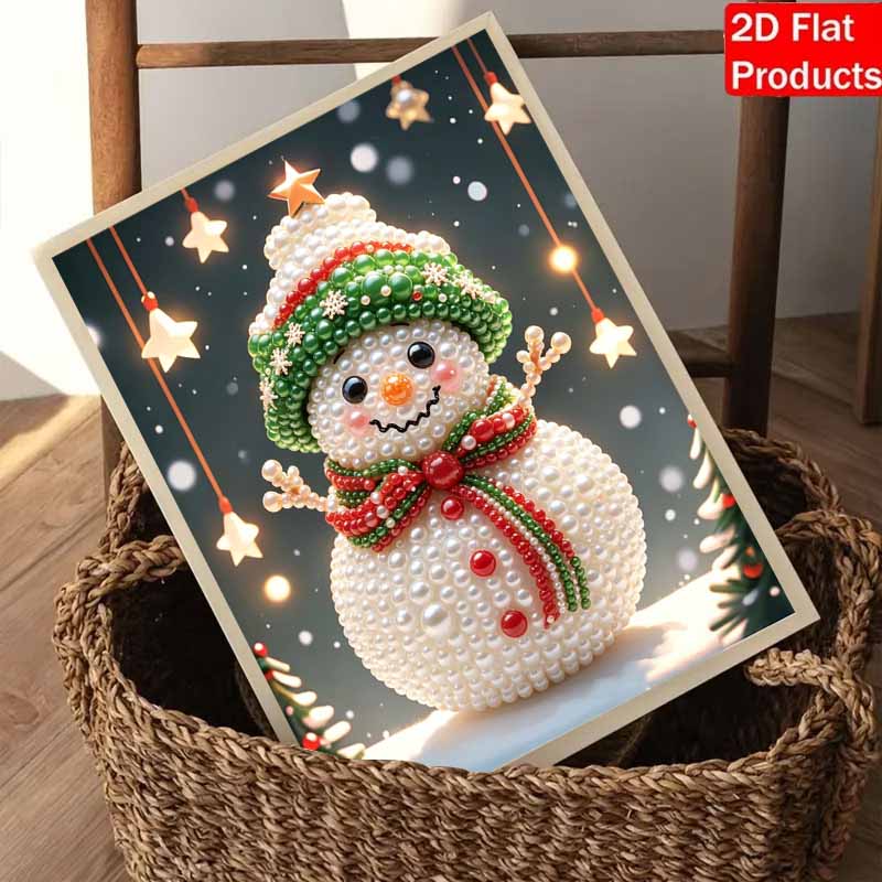 Pearl Painting DIY Kit Festive Snowman Frameless Handmade Bead Canvas Art Creative Leisure Craft for Bedroom Living Room Decor