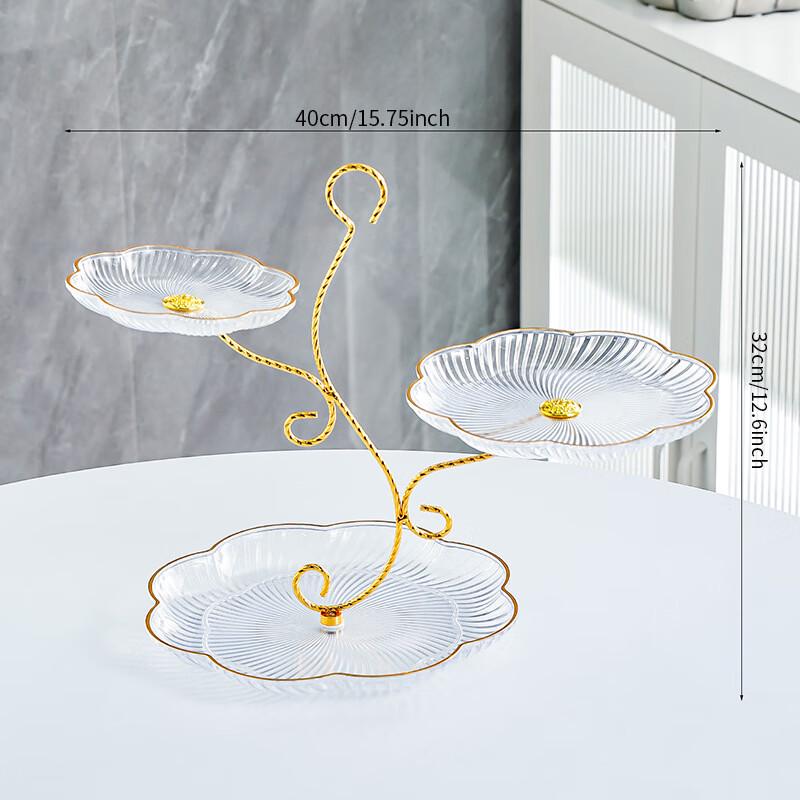 3-Tier Transparent Striped Fruit & Snack Plate with Branch Design