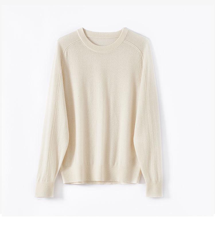 Women's Cashmere Crew Neck Loose Sweater - Soft, Skin-Friendly, Perfect for Autumn/Winter