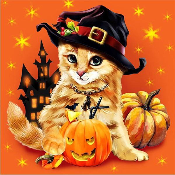 5D Diamond Painting Dog Full Drill Round New Arrival Diamond Embroidery Animal Cat Mosaic Rhinestone Kit Halloween Gift