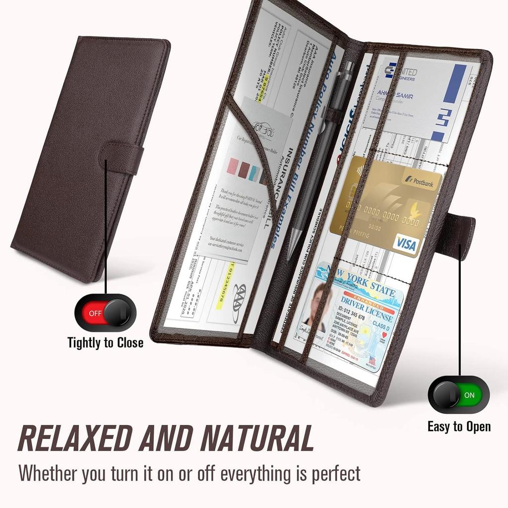 Foryou Car Registration And Urance Holder With Magnetic Closure, Auto Truck Document Vehicle Glove Box Paperwork Organizer Wallet For Accessories