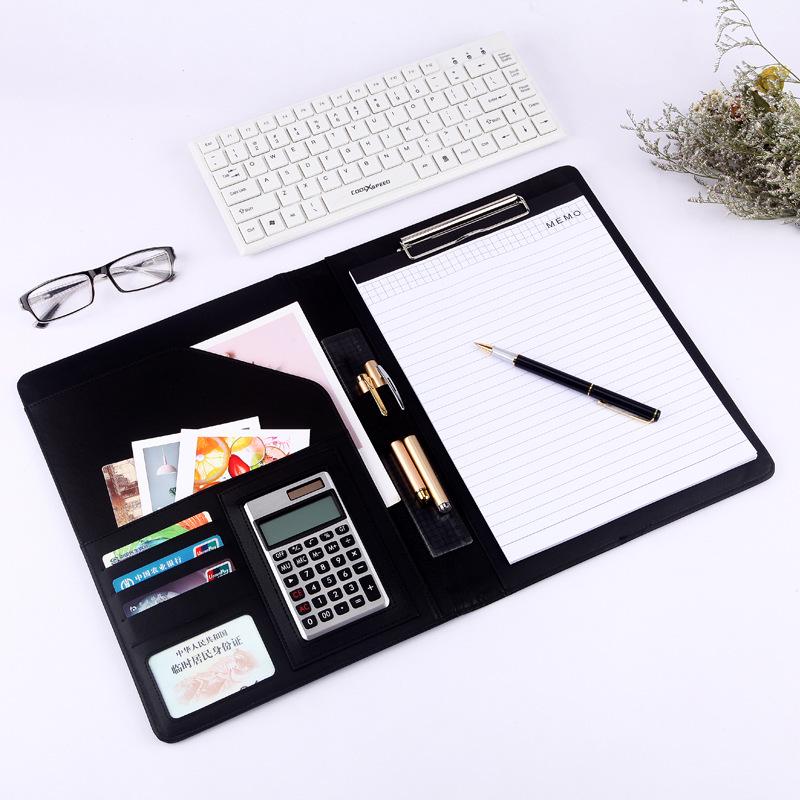 A4 Leather Business Folder with Calculator and Notepad Holder