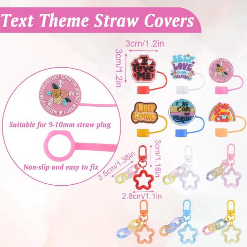 HOMMDECO Motivational Text Theme Straw Covers, Convenient Protective Silicone Tip Caps, Dustproof, Reusable, Cute Water Bottle Accessories, Decorative