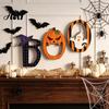 Halloween Desktop Ornament Decor Wooden BOO Ornaments for Tabletop Tiered Tray Decor, Solid Wood Signs Creative Letter Decorations Festive Holiday