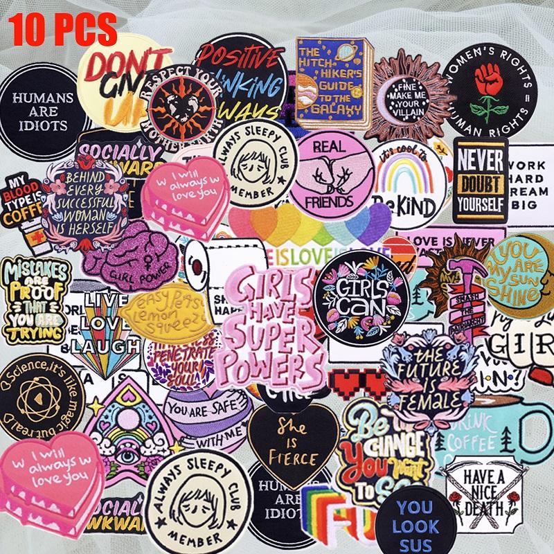 10 /20 /30 /40 /50pcs Random Cartoon Letter Patch Girl Super Power Embroidered Patch Iron On Patches Clothing Thermoadhesive Patches