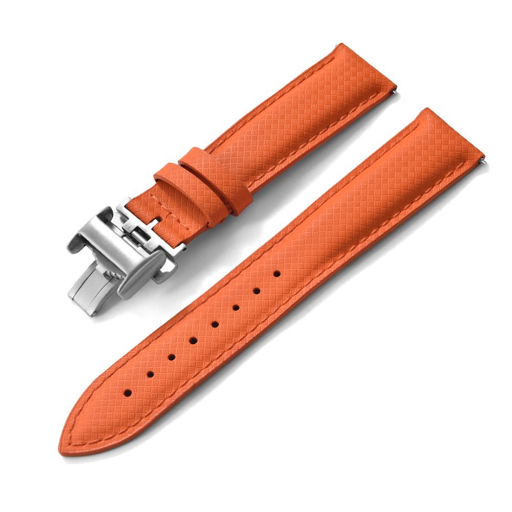 STAPELP 18mm 19mm 20mm 22mm Sailcloth Strap FKM TOP+Leather Base Tropical Texture Rubber Watch Bands Quick Release Pin Buckle