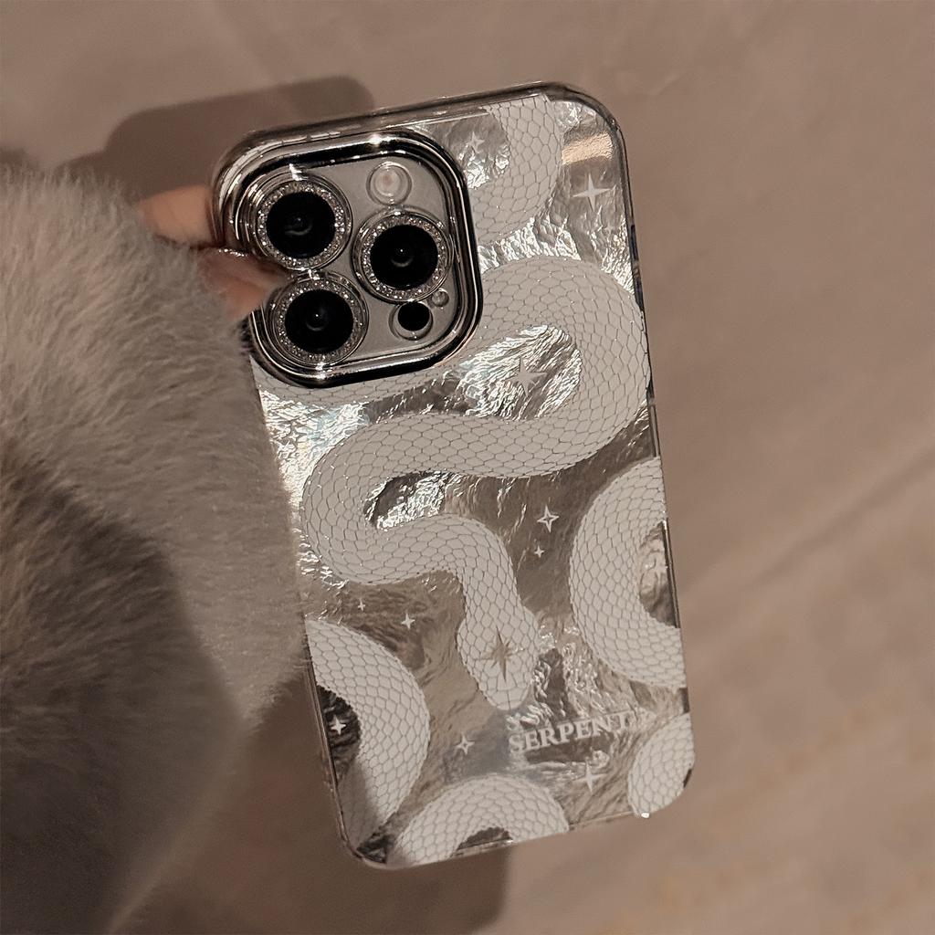 White Python Pattern Mobile Phone Case Suitable for Apple 17promax Lens Film Iphone16 Hard 12 High End Sense 14 Flash Powder