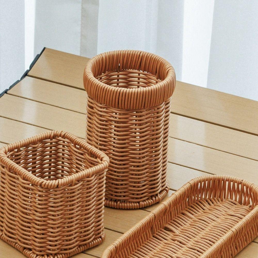 Hardness Rattan Wicker Woven Serving Baskets Handwoven Household Drain Chopstick Fork Spoon Holder 7 Styles Rattan Basket