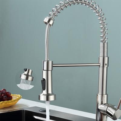 304 Stainless Steel Spring Pull-out Faucet Kitchen Dual-use Pull-out Hot and Cold Rotating Sink Vegetable Basin Telescopic