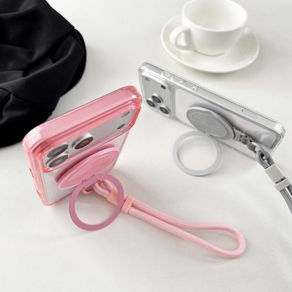 Compatible with Apple 17 Pro and Samsung S26: 360° Rotating Magnetic Stand Phone Case with Two-in-One Anti-Fall Lanyard.