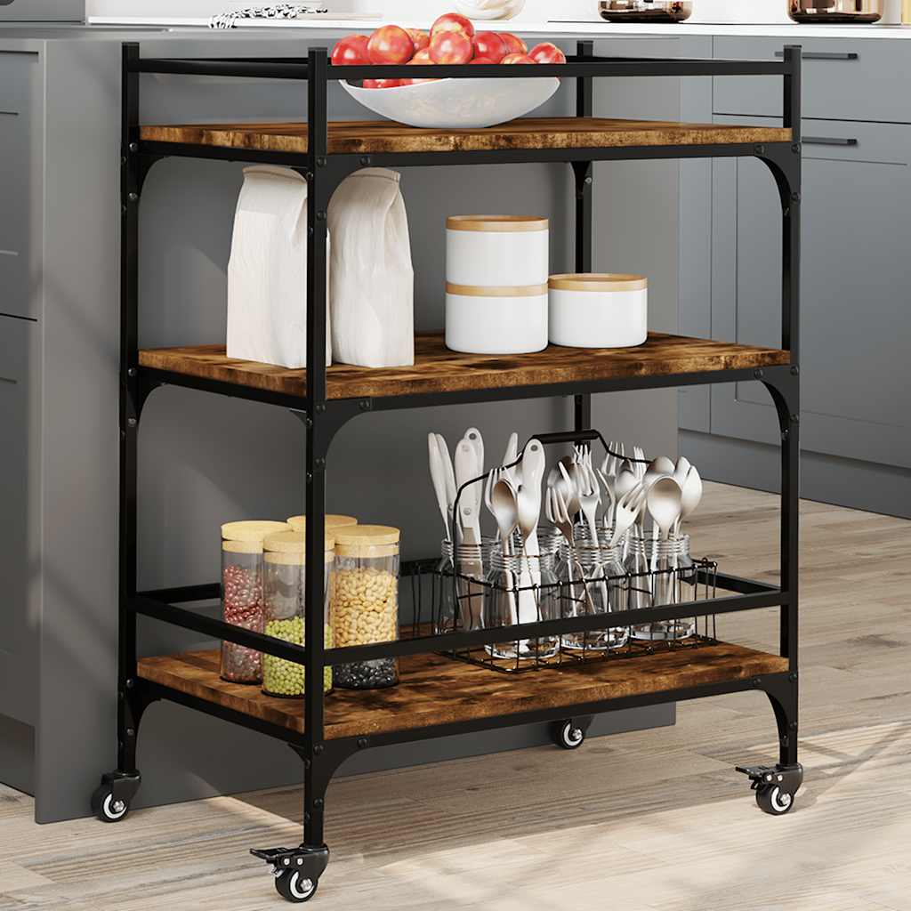 Kitchen Trolley Smoked Oak Finish 65 x 40 x 86.5 cm Engineered Wood