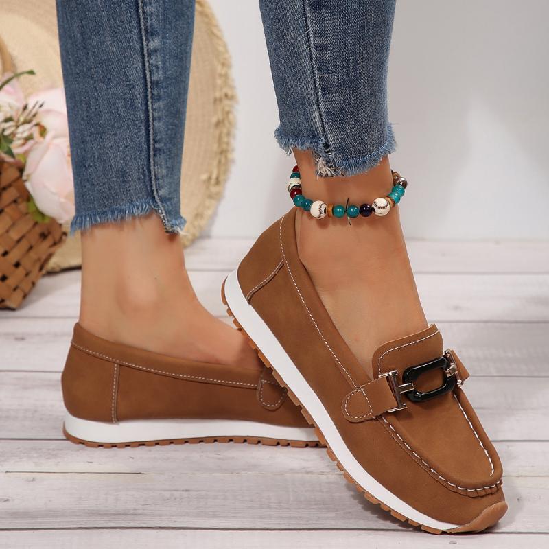 Casual Metal Decoration Slip On Pumps Women 2025 Autumn Low Heel Non Slip Loafers Comfort Soft Sole Stitching Decoration Shoes