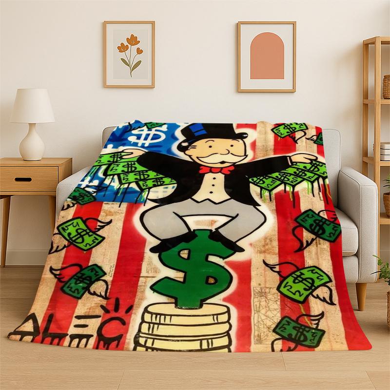 Monopoly Dollar Rich Game Cartoon Flannel Blanket Soft Warm Throw Blanket for Bedroom Living Room Bed Travel Camping Picnic